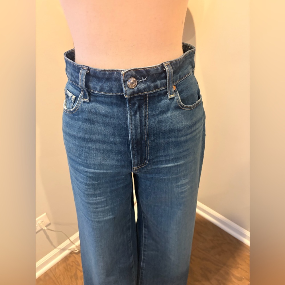 PAIGE Dark Blue Wide Leg Flare Jeans - Picture 4 of 14